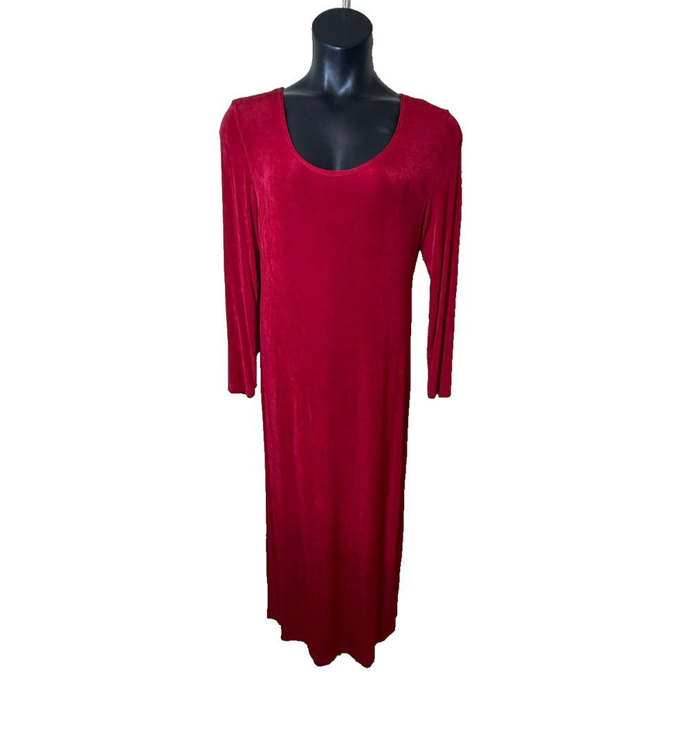 Red Slinky Maxi Straight Dress Long Sleeve Vtg Women's M Travel Holiday Costume